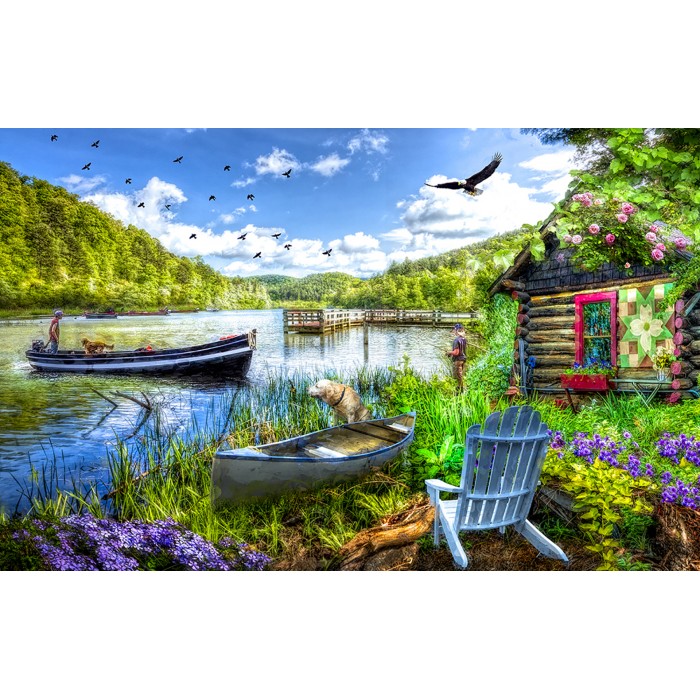 Puzzle Sunsout-30159 Hütte am See