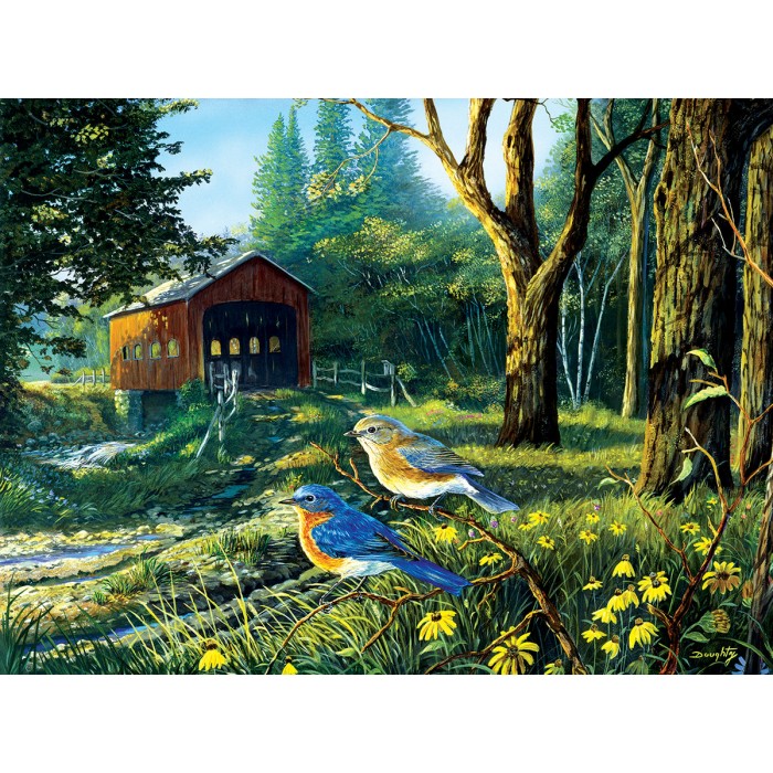 Puzzle Sunsout-71108 Terry Doughty - Sleepy Hollow Blue Birds