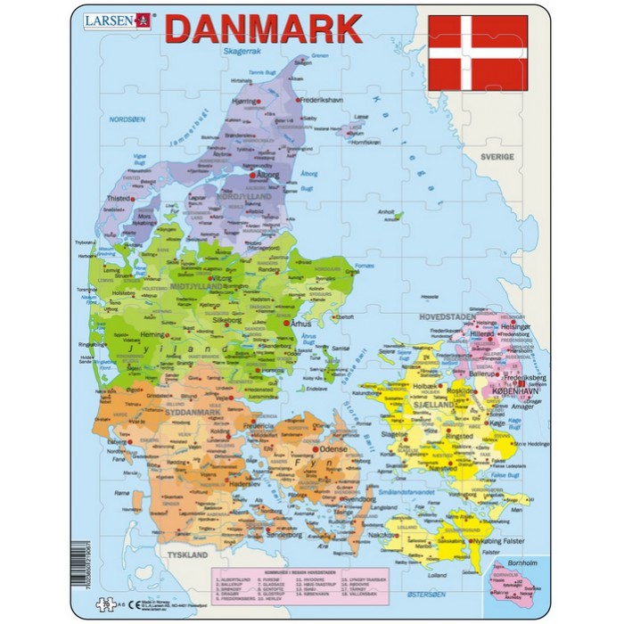 Larsen-A6-DK Rahmenpuzzle - Karte von Dänemark (auf Dänisch)