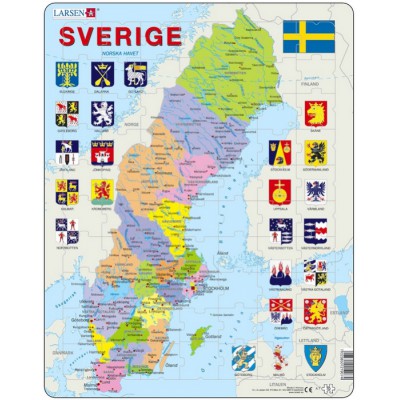 Larsen-A7-SE Rahmenpuzzle - Karte von Schweden (auf Schwedisch)
