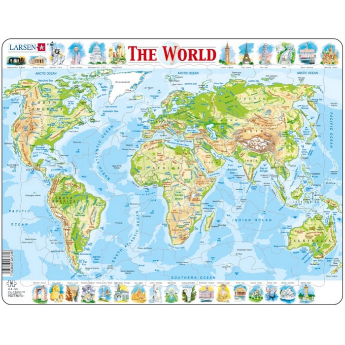 Larsen-K4-GB Rahmenpuzzle - Weltkarte (auf Englisch)