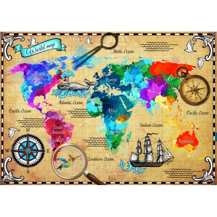 Puzzle  Bluebird-Puzzle-F-90506 Colorful World Map