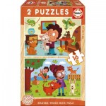   2 Holzpuzzles - Haustiere