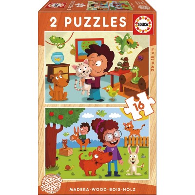 Educa-17618 2 Holzpuzzles - Haustiere