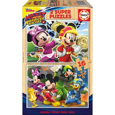 Educa-17622 2 Holzpuzzles - Mickey and The Roadster Racers