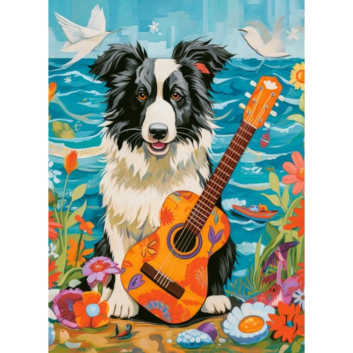 Puzzle  Castorland-111268 Collie, Gitarre und Meer