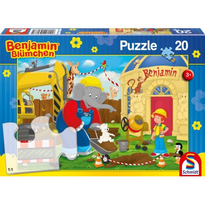 Puzzle Schmidt-Spiele-56088 Benjamin Blümchen auf der Baustelle