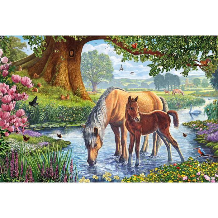Puzzle  Schmidt-Spiele-56161 Pferde am Bach