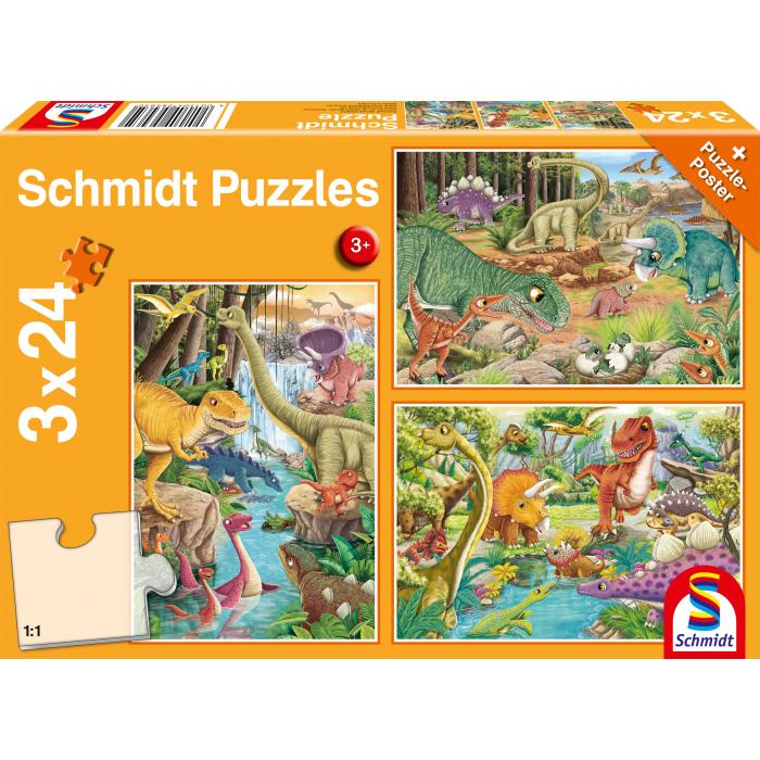  Schmidt-Spiele-56465 3 Puzzles - Spaß mit Dinosauriern