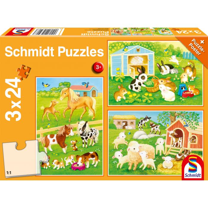  Schmidt-Spiele-56518 3 Puzzles - Niedliche Haustiere