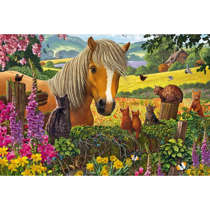 Puzzle  Schmidt-Spiele-56526 Süßer Besuch auf der Pferdekoppel