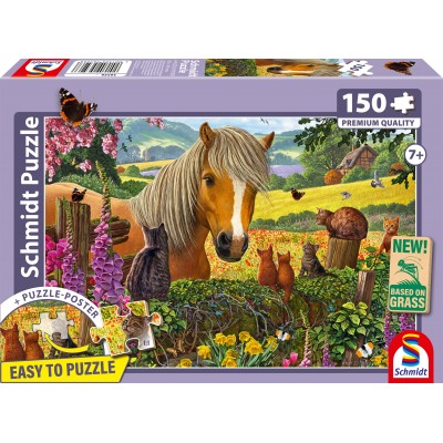 Puzzle Schmidt-Spiele-56526 Süßer Besuch auf der Pferdekoppel