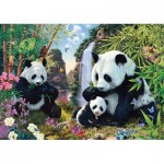 Puzzle  Schmidt-Spiele-57380 Pandafamilie am Wasserfall