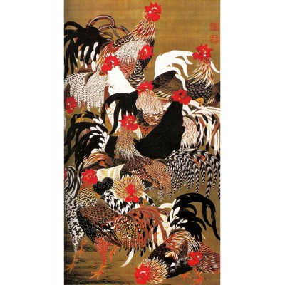 Puzzle-Michele-Wilson-A177-150 Puzzle aus handgefertigten Holzteilen - Japanische Kunst: Hähne und Hennen