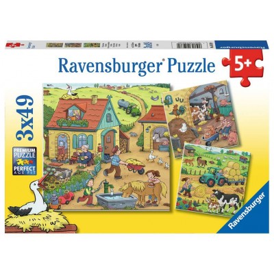 Ravensburger-05078 3 Puzzles - Der Bauernhof