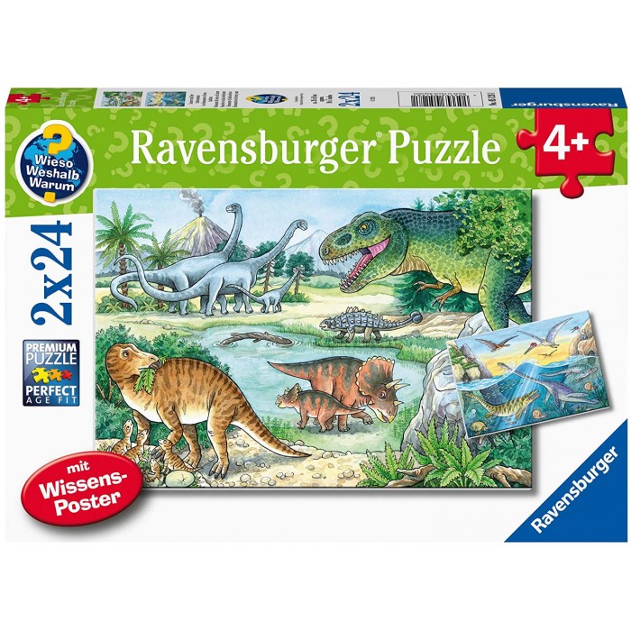 Ravensburger-05128 2 Puzzles - Dinosaurs and their Habitats