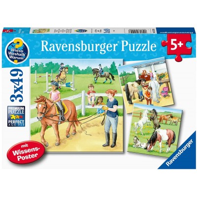 Ravensburger-05129 3 Puzzles - Ein Tag Auf Dem Reiterhof