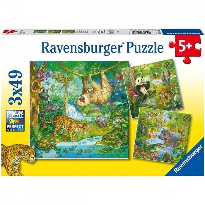 Ravensburger-05180 3 Puzzles - Jungle Animals