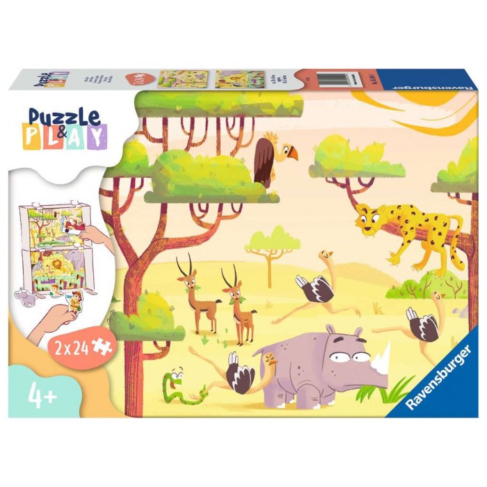 Ravensburger-05594 2 Puzzles - Puzzle & Play - Safari