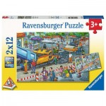  Ravensburger-05635 2 Puzzles - Straßenbaustelle