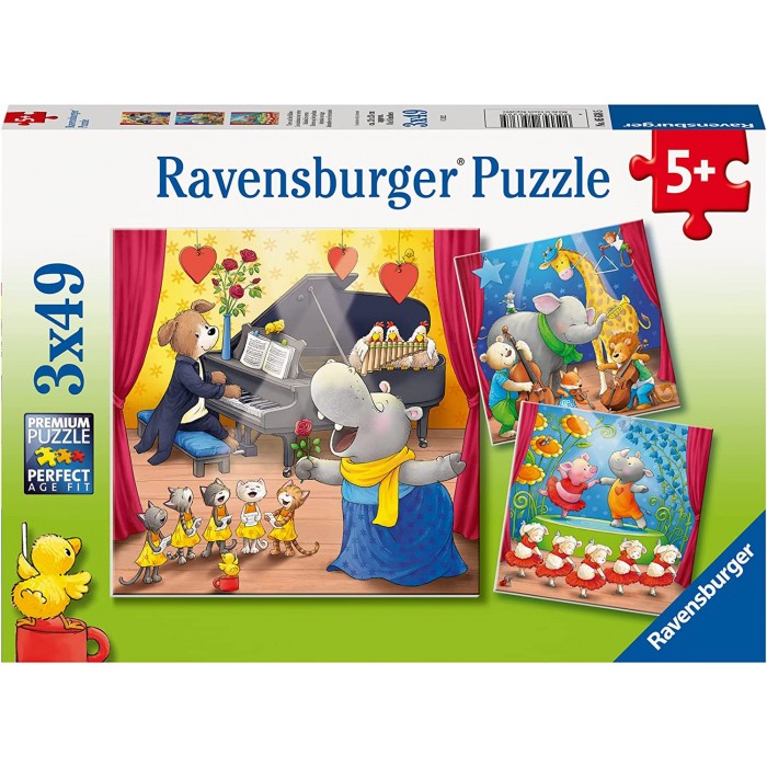 Ravensburger-05638 3 Puzzles - Tiere auf der Bühne
