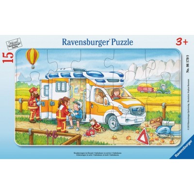 Ravensburger-06170 Rahmenpuzzle - Krankenwagen im Einsatz