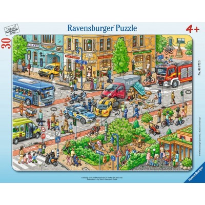 Ravensburger-06172 Rahmenpuzzle - Unterwegs in der Stadt