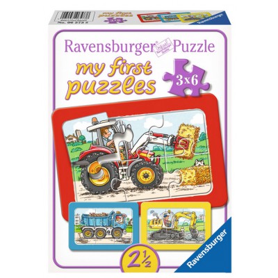 Ravensburger-06573 3 Puzzles - My First Puzzle - Bagger, Traktor und Kipplader