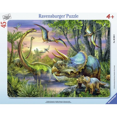 Ravensburger-06633 Rahmenpuzzle - Friedliche Dinosaurier
