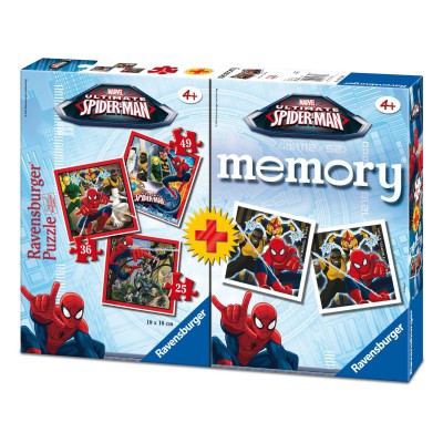 Ravensburger-07359 3 Puzzles Spiderman + Memory