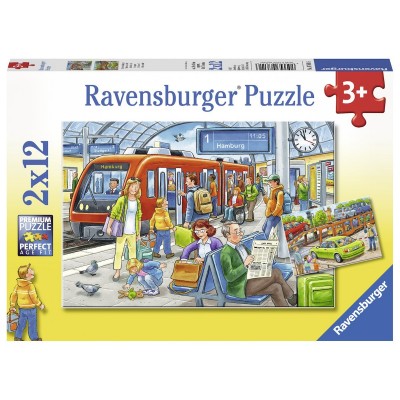 Ravensburger-07611 2 Puzzles - Bitte einsteigen!