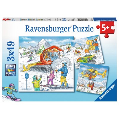 Ravensburger-08052 3 Puzzles - Auf der Skipiste