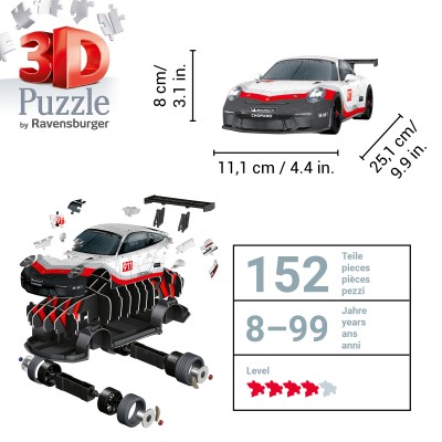 Ravensburger-11557 3D Puzzle - Porsche 911 GT3 Cup (mit Gitter)