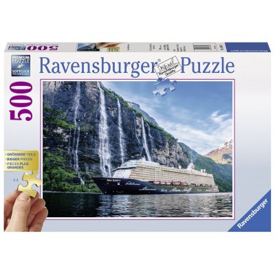 Puzzle Ravensburger-13647 XXL Teile - Mein Schiff 4 im Fjord