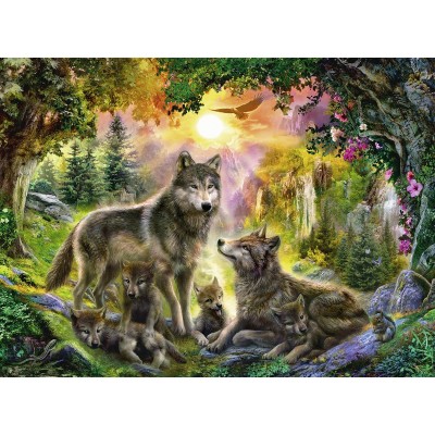Puzzle Ravensburger-14745 Wolfsfamilie im Sonnenschein