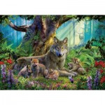 Puzzle  Ravensburger-15987 Familie der Wölfe im Wald