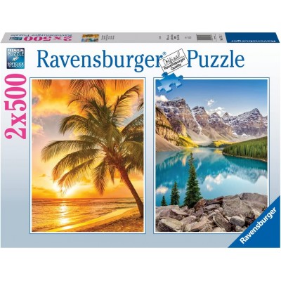 Ravensburger-17267 2 Puzzles - Strand und Berge