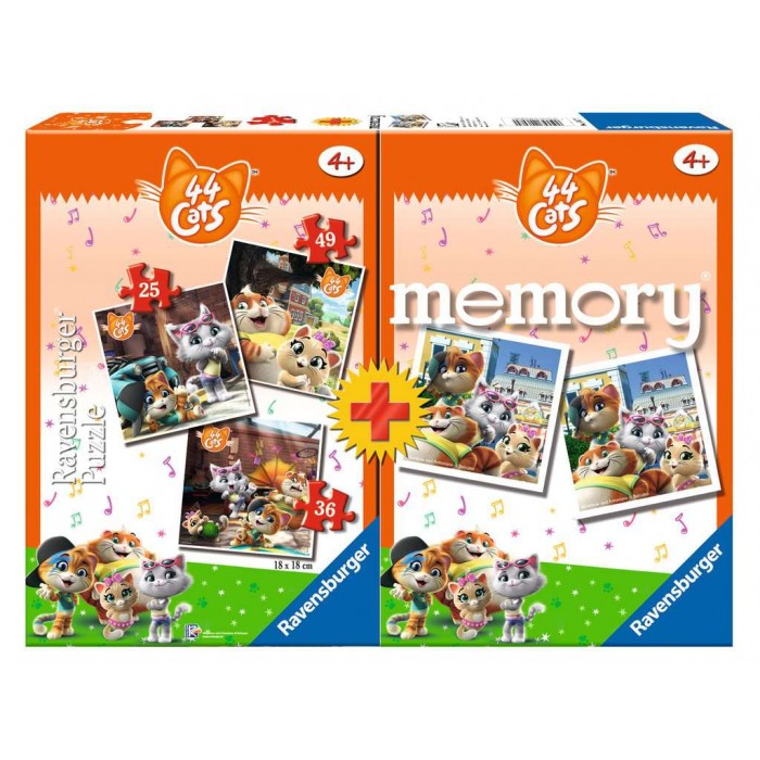  Ravensburger-20607 3 Puzzles + Memory - 44 Cats