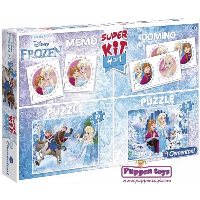 Clementoni-08216 Super Kit 4 in 1 - Frozen - 2 Puzzles + Memo + Domino