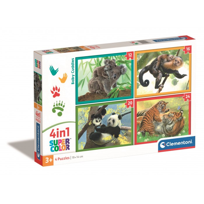  Clementoni-21532 Puzzle 4 En 1 - Mutter und Baby Tiere