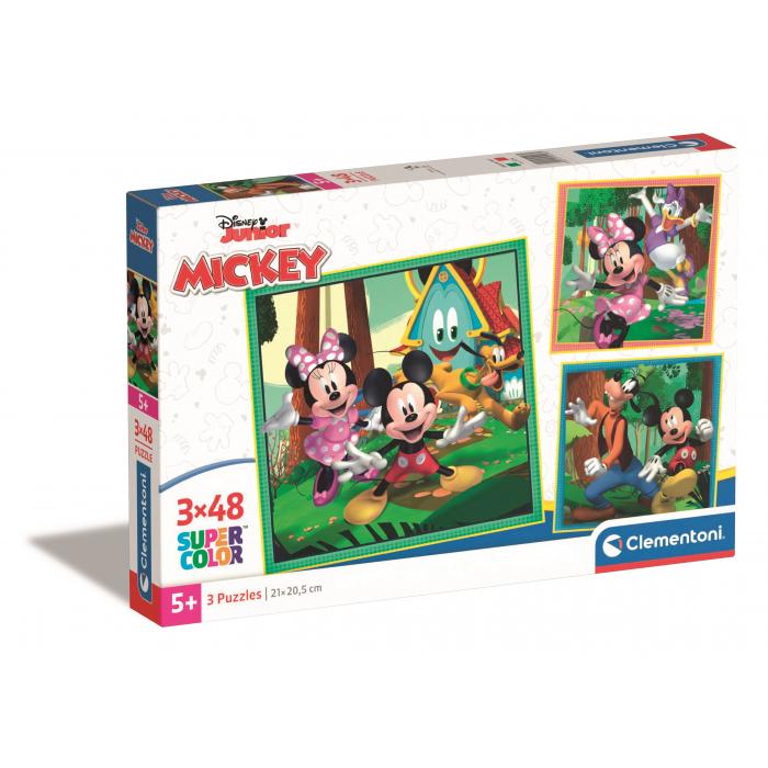 Clementoni-25298 3 Puzzles - Mickey Mouse Celebration