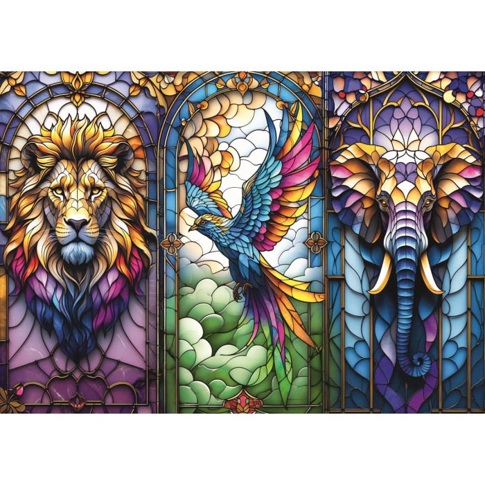 Puzzle  Trefl-10957 Glasmalerei: Tiere
