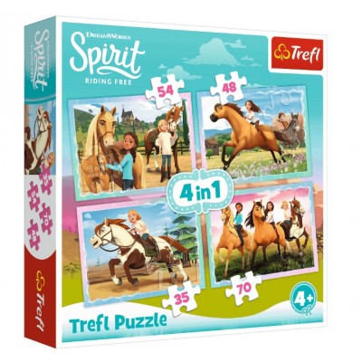 Trefl-34334 4 Puzzles - Dreamworks - Spirit Riding Free
