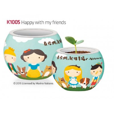 Pintoo-K1005 3D Puzzle - Flower Pot - Happy with my Friends