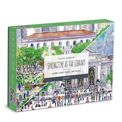 Galison-37017 Frühling in der Bibliothek – 500-teiliges doppelseitiges Puzzle
