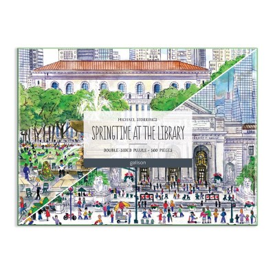 Galison-37017 Frühling in der Bibliothek – 500-teiliges doppelseitiges Puzzle
