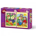  Art-Puzzle-4498 2 Puzzles - The Rabbits and The Bear Family