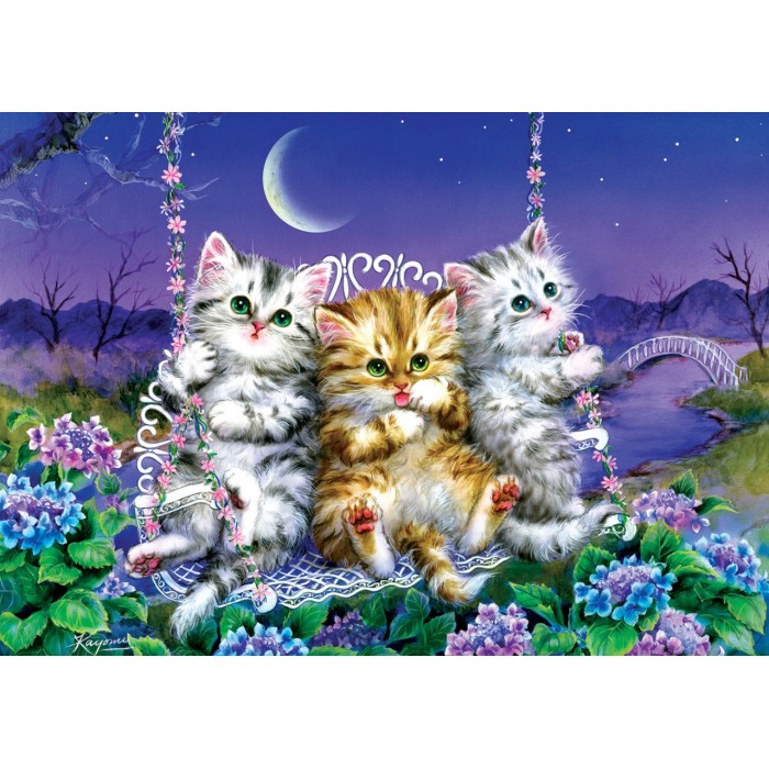 Kittens swinging in the Moonlight
