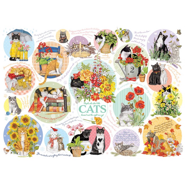 Puzzle  Cobble-Hill-40298 Katzen-Gedanken