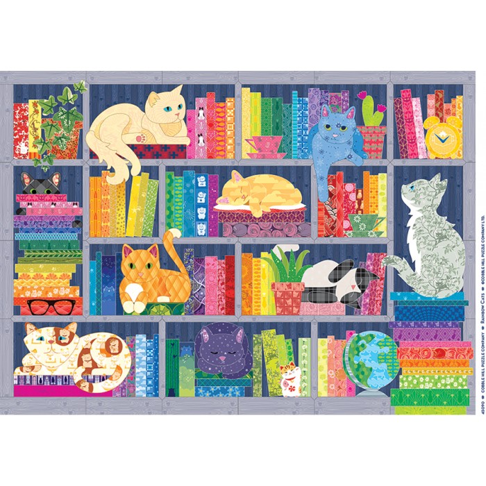 Puzzle  Cobble-Hill-45090 Regenbogen-Katzen